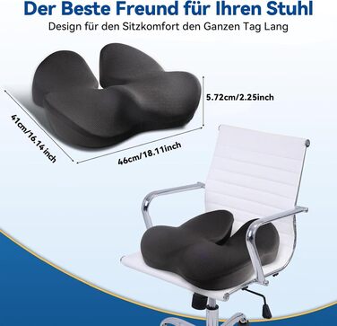 Подушка ортопедична для сидіння Warmiehomy з піни memory foam для офісного крісла, автомобіля: підтримка куприка, геморою, покращення кровообігу 38.5x45.5x11.5 см