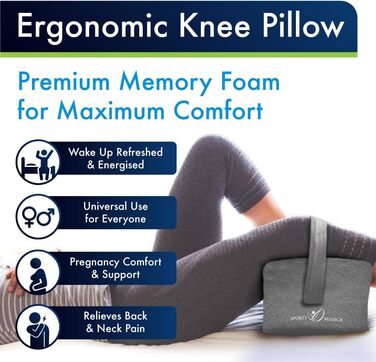 Подушка для колін з ортопедичною піною Memory Foam для сну на боці, при болях у спині та сідничному нерві - Сіра