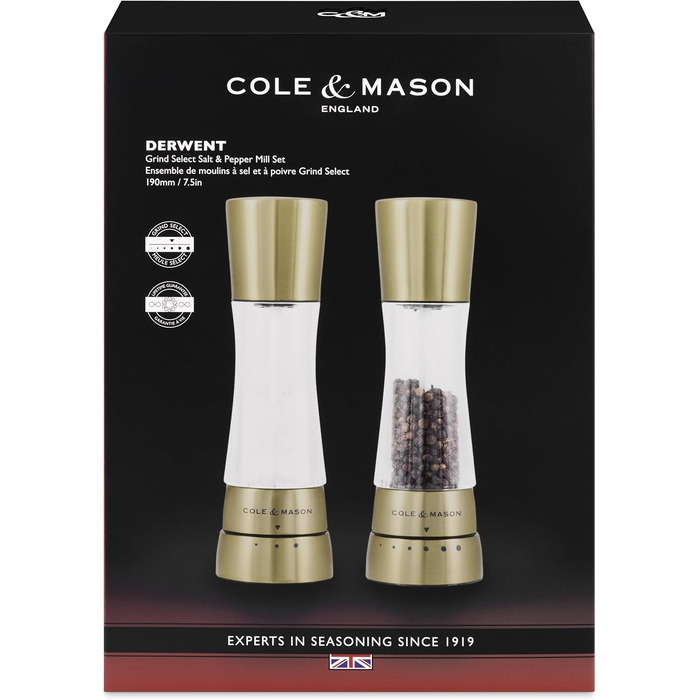 Набір ручних млинків для солі та перцю Cole & Mason Derwent Precision+, нержавіюча сталь та акрил, Gunmetal Grey, 190 мм, подарунковий set