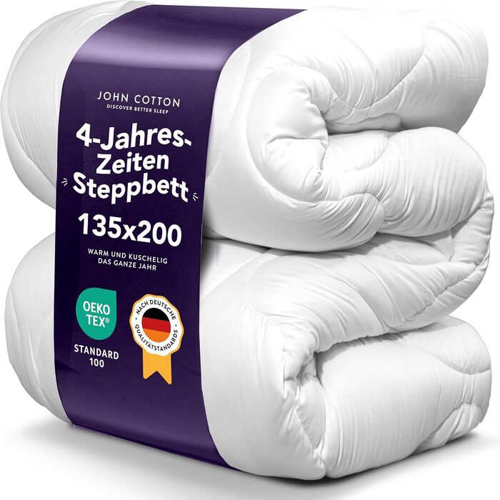 Чотирисезонна ковдра John Cotton 135x200 см - для алергіків, сертифікат Oeko-Test, дихаюча, універсальна | Верхня ковдра 135 x 200 см