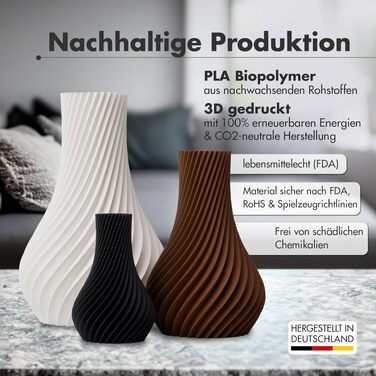Ваза 3D NATUMO 'Pirum' чорна 18 см - Небиткий пластиковий декор для квітів, сучасна скульптурна ваза