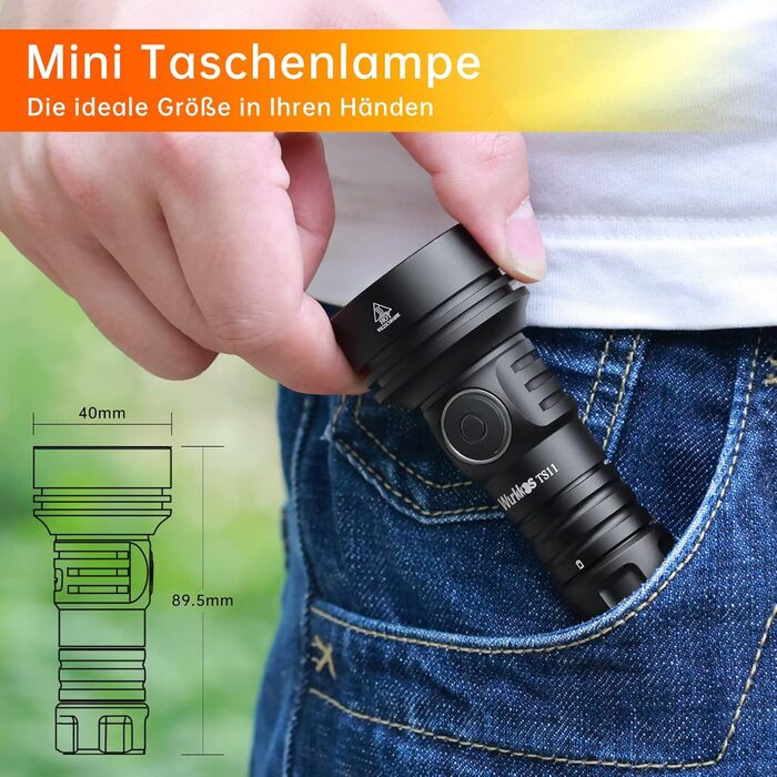 Ліхтарик Wurkkos TS11 Mini LED 2000 люменів з RGB, дальність 616 м, USB-C заряджання, акумулятор 18350, TIR-лінза, чорний, для туризму та активного відпочинку