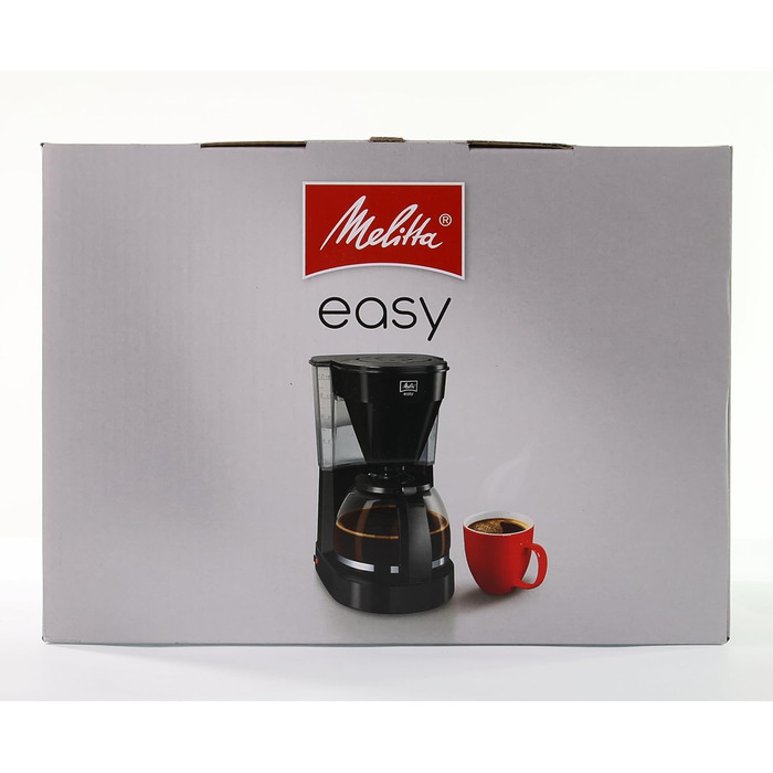 Кавоварка Melitta Easy з знімним поворотним фільтром, скляною колбою та системою захисту від крапель, на 10 чашок, чорна