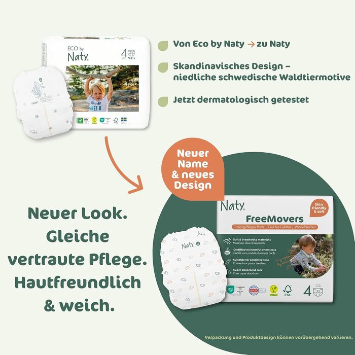 Підгузки-трусики Naty FreeMovers, розмір 5 (12–18 кг), 80 шт