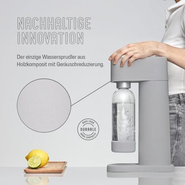 Сифон для газування води Mysoda Woody Wassersprudler (Pigeon), сірий, з CO2-циліндром