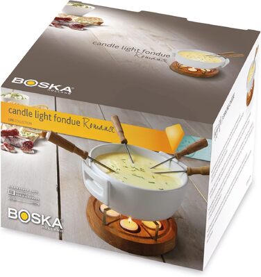 Набір для сирного фондю Boska Twinkle на 4 особи, керамічна чаша 1,6 л, сталь та дерево, з вилками для фондю