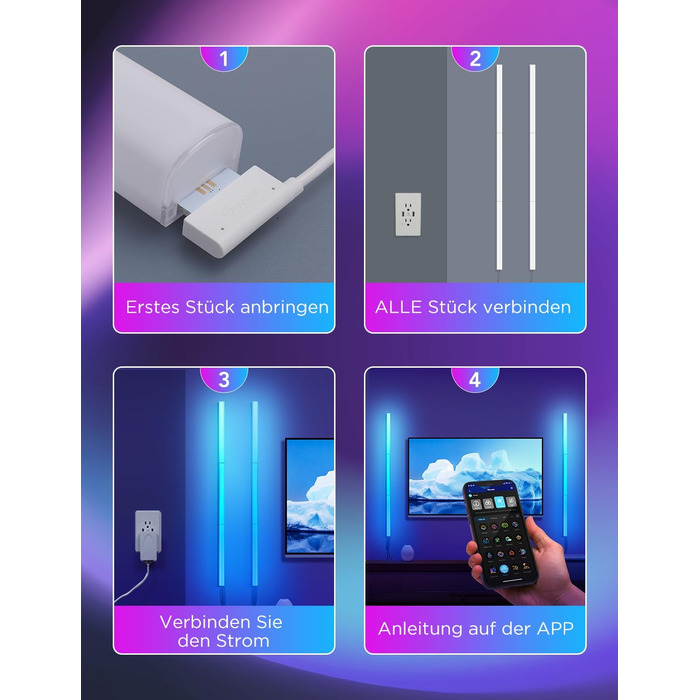 Настінні LED-світильники Govee Glide RGBIC, розумні світлодіодні панелі з підтримкою Alexa та Google Assistant, багатокольорові світлодіодні лінійки для геймінгу та стрімінгу, комплект 6 шт.