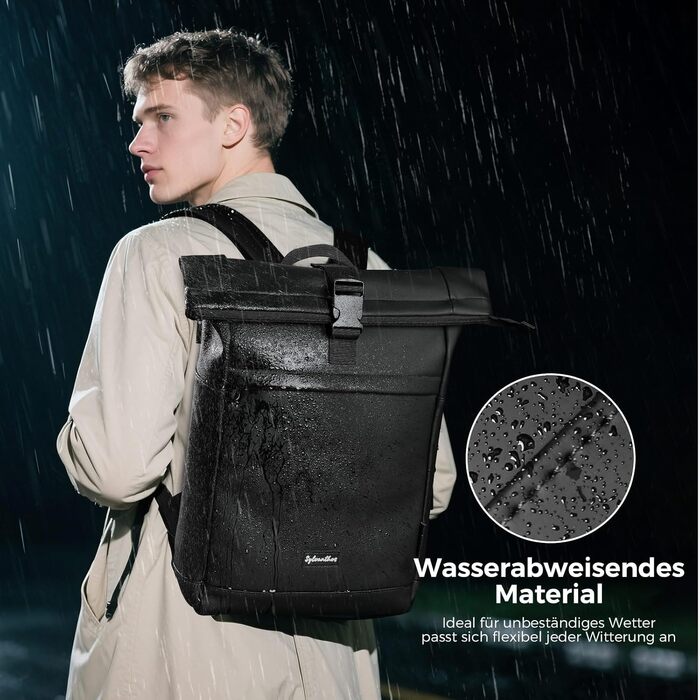 Водонепроникний рюкзак для ноутбука Rolltop (18-25 л), чорний, розмір L (30x13x48 см)