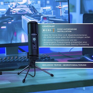 Конденсаторний USB-мікрофон CSL для ПК з моніторингом, частотний діапазон 20 Гц–20 кГц, регулятор гучності, підставка, для ігор, подкастів, студії, 192 кГц