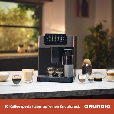 Кавомашина автоматична Grundig KVA 7230, 19 бар, сталева кавомолка (13 ступенів), капучинатор, підігрів чашок, чорний/сріблястий