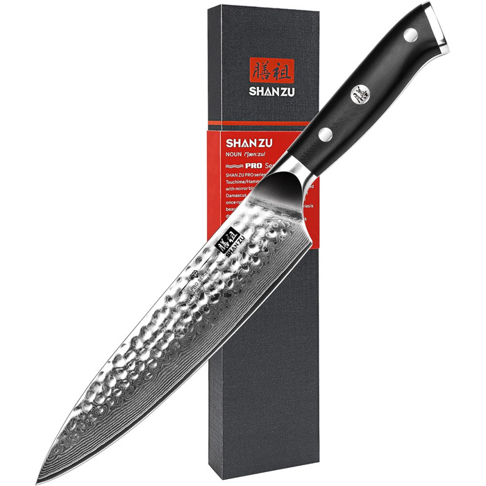 Ніж кухарський SHAN ZU Damast Pro Series 20 см з 67 шарів дамаст сталі та ручкою G10