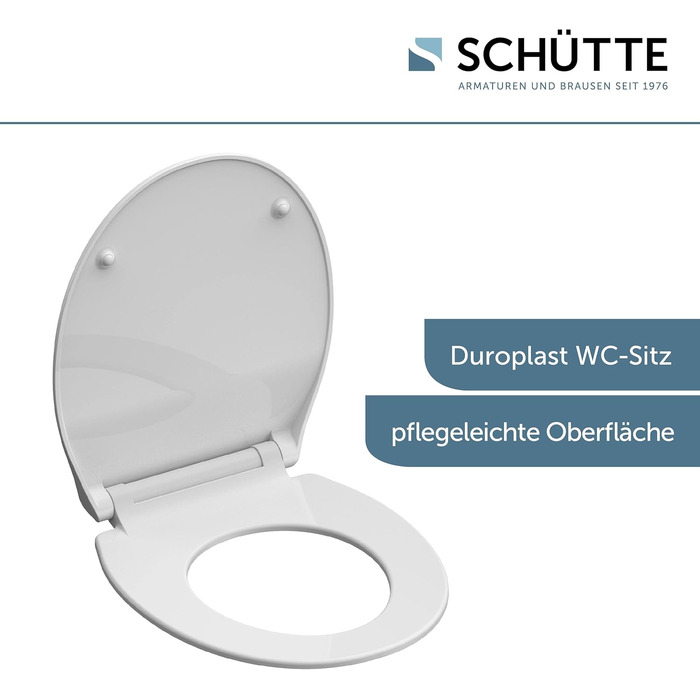 Сидіння для унітаза SCHÜTTE SLIM з мікроліфтом (м'яке закриття) та швидким монтажем, матеріал дуропласт, біле, витримує до 175 кг