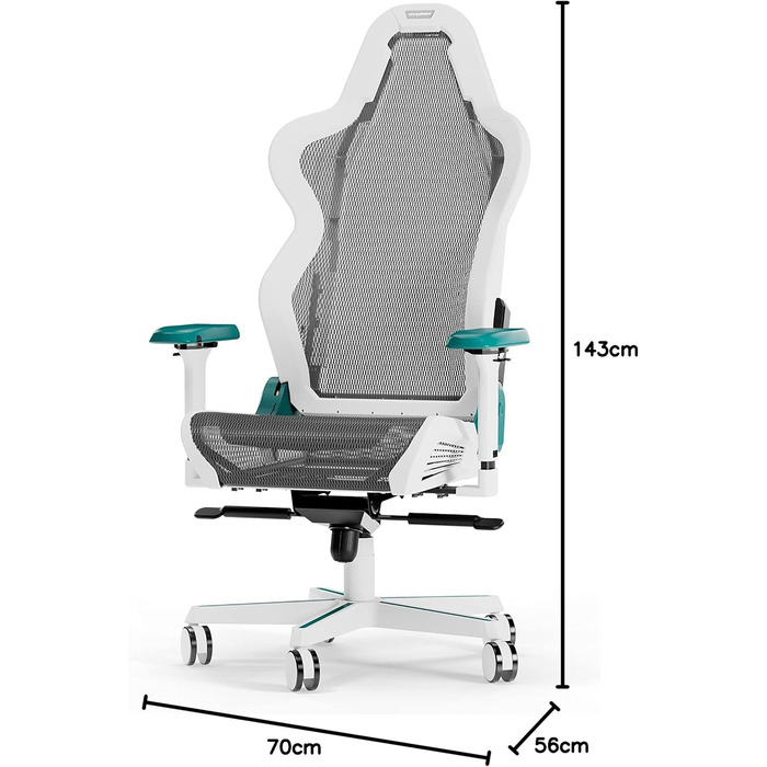Ігрове крісло DXRacer Air R1S, сітчасте, біло-бірюзово-сіре, до 200 см