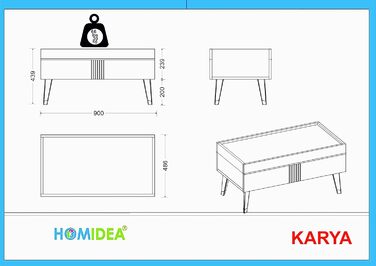 Журнальний стіл Homidea KARYA антрацит/мармур, сучасний дизайн, стіл для вітальні, приставний стіл