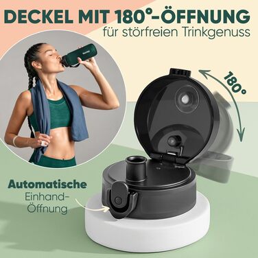 Спортивна пляшка для води Blumtal Premium 800 мл, ударостійка та герметична, BPA-free, з одним натисканням та ситом, колір Petrol