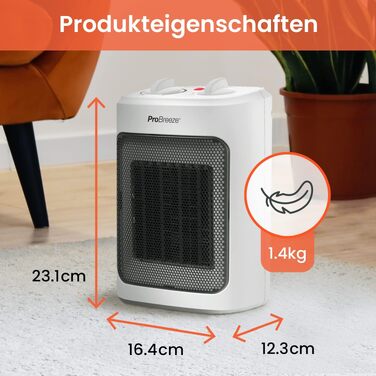 Керамічний обігрівач Pro Breeze 2000W з термостатом, електричний конвектор з 3 рівнями нагріву та захистом від перегріву, білий