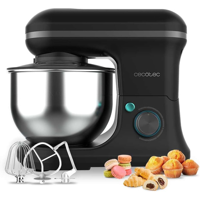 Міксер Cecotec Cecomixer Merengue 5L з потужністю 1200 Вт, 6 швидкостей, чорний, з нержавіючою чашею 5л та набором для збивання та замішування
