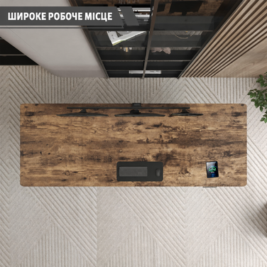 Електричний стіл JUMMICO з регулюванням висоти 160x80 см з кабельним лотком, USB, вінтажний коричневий