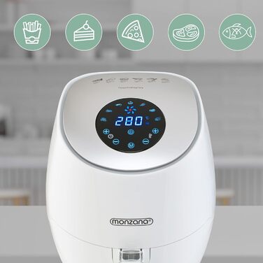 Фритюрниця з гарячим повітрям MONZANA, 3,6 л, цифровий LED-дисплей, 6 програм, антипригарний кошик, без олії, біла