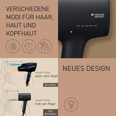 Фен для волосся Panasonic EH-NA0J-N825 nanoe™ MOISTURE+ & Mineral, 1600 Вт, з дифузором та концентратором, чорний