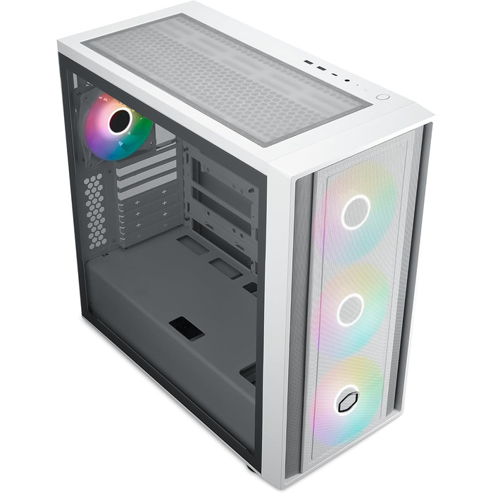 Корпус Cooler Master MasterBox 600 E-ATX білий, з прозорою скляною стінкою, підтримка радіатора 420 мм, ARGB-PWM вентилятори, USB 3.2 Gen2x2 Type-C