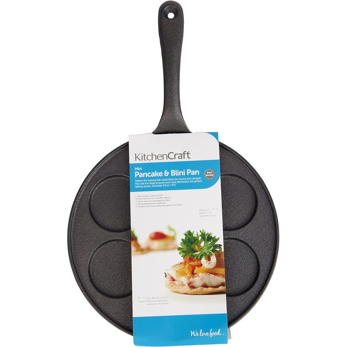 Каструля для міні-млинців KitchenCraft з чавуну, підходить для духовки, 7 порцій по 6,5 см, універсальна для всіх плит, 24x37,5 см