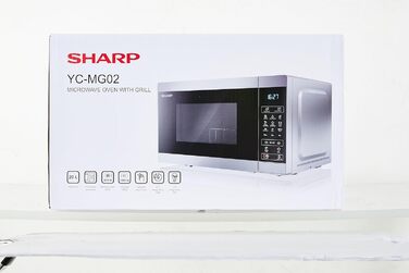 Мікрохвильова піч SHARP MG02ES з грилем, 20 л, 800 Вт, 11 режимів, розморожування, цифрове керування, срібляста