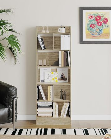 Стильний стелаж для книг Hzuaneri з 6 секціями, білий (Eichenbeige), 24 x 60 x 170 см | Для вітальні, офісу, спальні