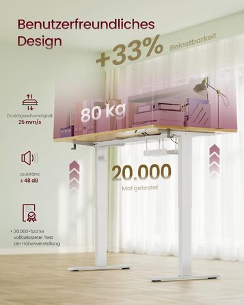 Регульований по висоті письмовий стіл VASAGLE 140x80 см, електричний стіл для роботи стоя з USB-C портом, пам'яттю на 3 позиції та нагадуванням про перерву, колір золотий дуб, LSD144YA02