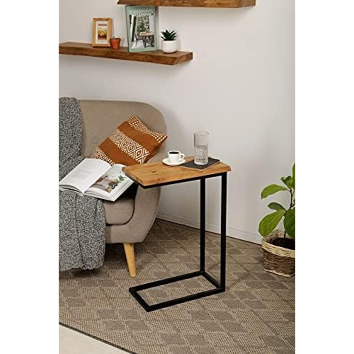 Стіл BestLoft San Jose для ноутбука, дивана і ліжка, чорний металевий каркас, стільниця з натуральною деревиною з живим краєм