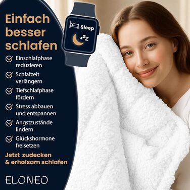 Обважнююча ковдра ELONEO Sherpa Fleece 200x200 см, 9 кг, антистрес-ковдра для сну з сертифікатом Oeko-Tex, біла