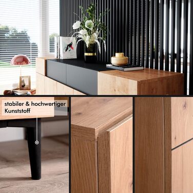 Комод Newfurn чорний дикий дуб, вінтажний індустріальний стиль, 180x90x42 см, для вітальні, спальні, передпокою, їдальні