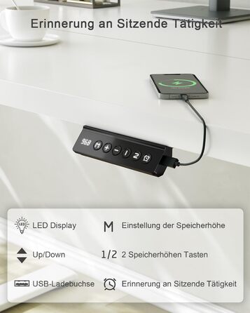 Регульований стіл JUMMICO 80x60 см з USB-роз'ємом, електричний, білий. Ергономічний стіл для стоячи/сидячи, комп'ютерний стіл.