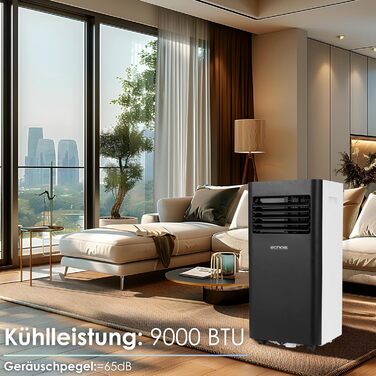 Мобільний кондиціонер Echos 3-в-1 з Wi-Fi, 9000 BTU, таймер 24 год, пульт, для кімнати, з відвідною трубою