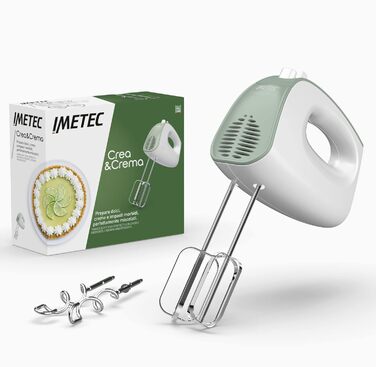 Міксер Imetec Crea & Crema з довгими вінчиками для тіста і вершків, 5 швидкостей, турборежим, ергономічний дизайн, 500 Вт, нержавіюча сталь, біло-зелений