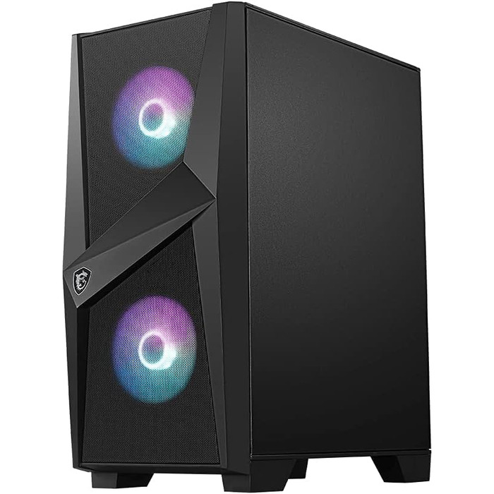 Корпус MSI MAG FORGE 100R Mid-Tower ATX, чорний, з RGB підсвіткою, 2x USB 3.1, 2x 120 мм A-RGB вентилятори, 1x 120 мм вентилятор