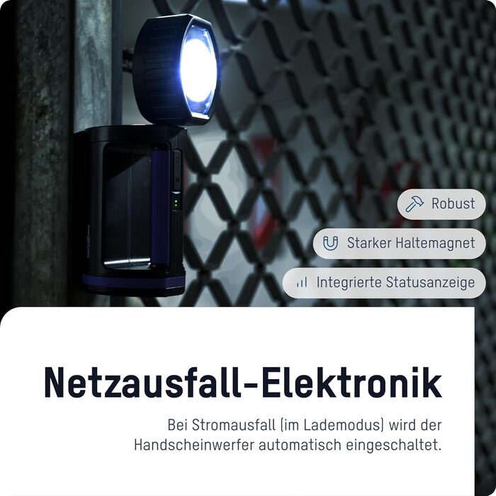 Потужний ручний LED прожектор ANSMANN HS1500R, акумулятор 5200 мА·год, зарядка Micro USB, 3 режими, регульована головка, аварійне освітлення