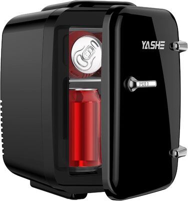 Міні-холодильник YASHE, 4 літри: для косметики, напоїв, 220V AC/ 12V DC, термоелектричне охолодження та нагрівання, для спальні, офісу, гуртожитку, авто (чорний)