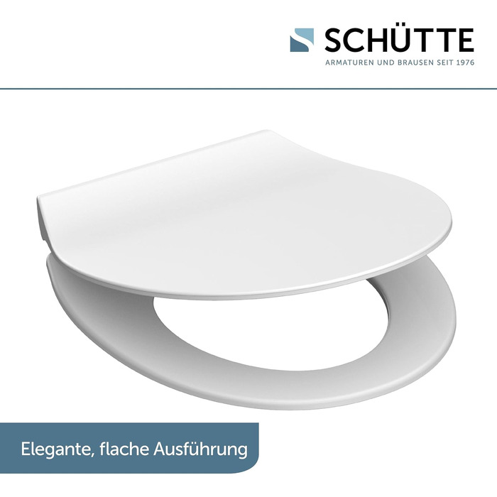 Сидіння для унітаза SCHÜTTE SLIM з мікроліфтом (м'яке закриття) та швидким монтажем, матеріал дуропласт, біле, витримує до 175 кг