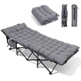Розкладне ліжко для кемпінгу Sekey XXL (190x71x35 см) з матрацом, посилений сталевий каркас та тканина Oxford, сіре