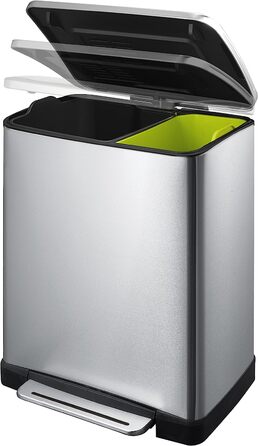 Сортувальний смітник EKO E-Cube 10+9 л, матовий срібний, з розділенням відходів, демпферна система, захист від відбитків, фіксація пакета, 32x36,6x44,5 см