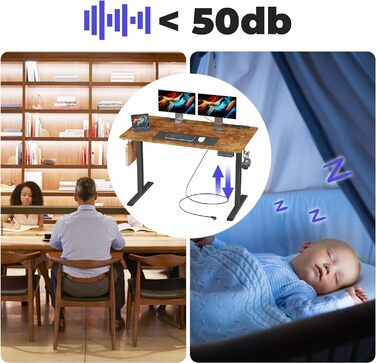 JOISCOPE електричний стіл для роботи стоячи, 140 см, з розеткою, USB та Type-C, для домашнього офісу, легко монтується, антикварний дуб, 55 дюймів