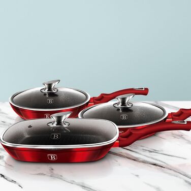 Набір сковорідок Berlinger Haus BH/6189, 6 шт, Metallic Line Burgundy, антипригарне покриття