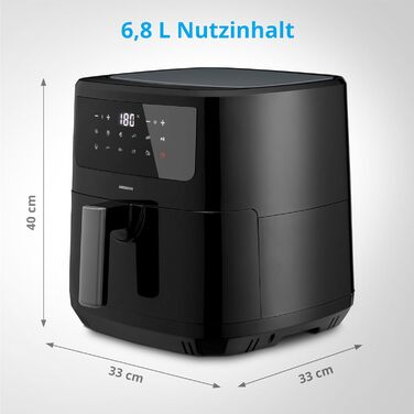 Аерофритюрниця MEDION P10 XL 6,8 л, 2150 Вт, 9 програм, нерж. сталь, сенсорне управління, LED дисплей