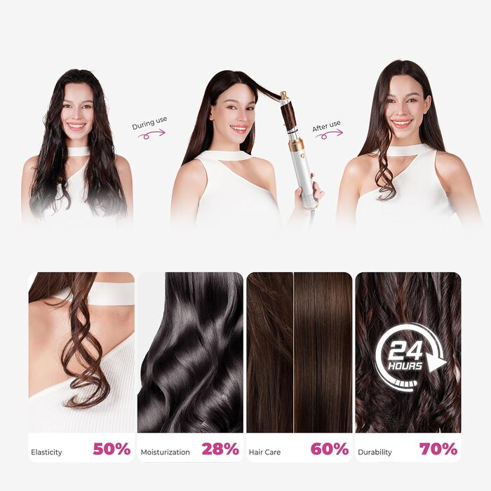 MogaWave Air Styler Pro 6 в 1: Фен-щітка, стайлер для волосся 1000W, професійний, для всіх типів волосся (біло-сірий)