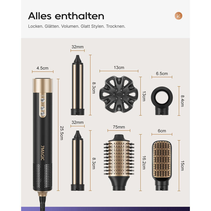 Стайлер для волосся 6 в 1 7MAGIC Airstyler: іонний фен та автоматичний плойка-локони (Obsidian)