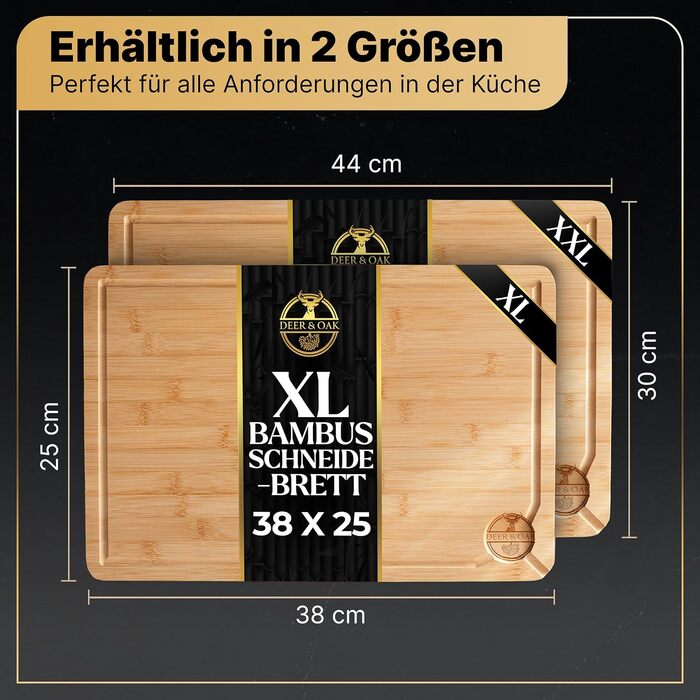 Набір кухонних дощок Deer & Oak з бамбука XXL та велика (43x30 & 38x25 см), попередньо оброблені олією, для м'яса та овочів
