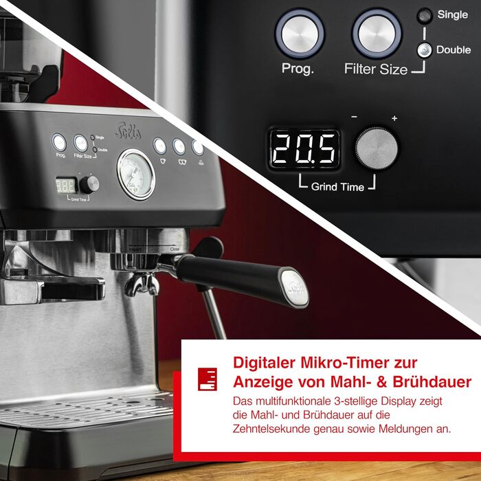Кавомашина Solis Grind & Infuse Perfetta 1019 з вбудованою кавомолкою та функцією приготування еспресо, капучино та гарячої води (чорна)