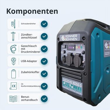 Інверторний генератор Könner&Söhnen 1900iG S, 2000 Вт, двопаливний (бензин/LPG), Biue3000igs