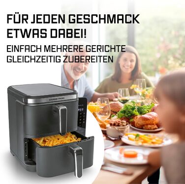 Фритюрниця повітряна GOURMETmaxx з 2 камерами, 10 л, сіра | 2x 5 л | з сенсорним дисплеєм